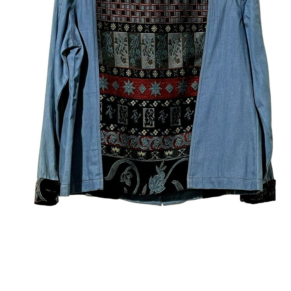 Vintage Alex Kim Denim Shirt Size M With Patterned Panels & Stone Buttons - Picture 4 of 7